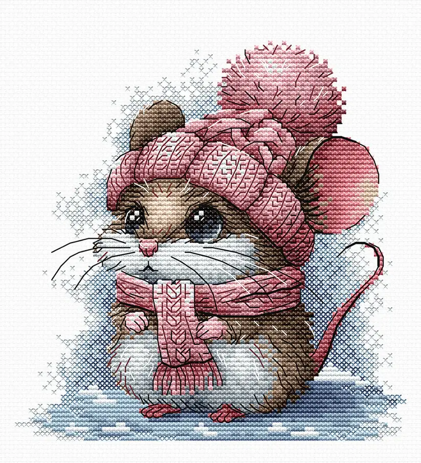 Kit de broderie point de croix compté AVA "Petite souris avec son bonnet" P073