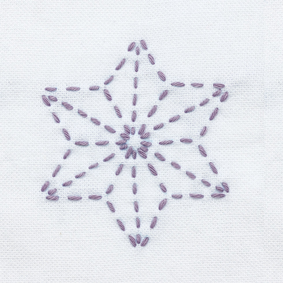 broderie réalisée avec  fil Sashiko Olympus Awai-iro, 100 % coton, coloris A10 MAUVE.