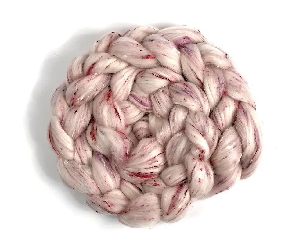 Miniature : Plum and Snow - mélange tweedé fibres à filer ou feutrer Polwarth viscose préenté en tresse