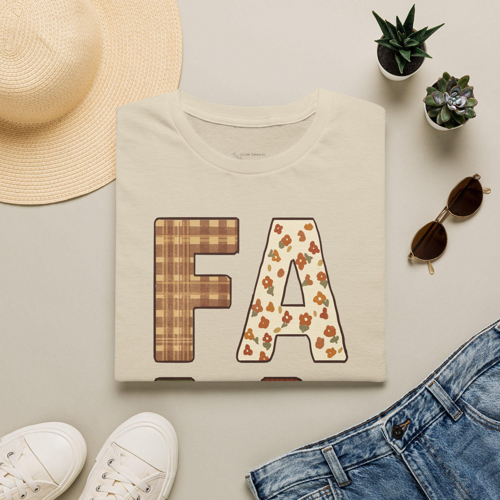 FALL-Autumn-Patchwork-Vintage-Plaid-Bold |Unisex Softstyle T-Shirt| Olive Branch