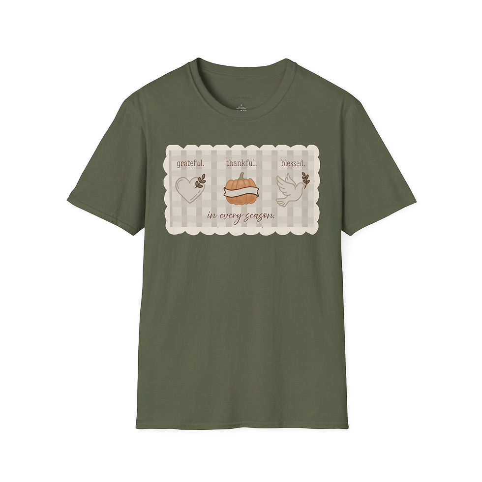 Thumbnail: Thanksgiving Grateful, Thankful, Blessed |Unisex Softstyle T-Shirt| Olive Branch