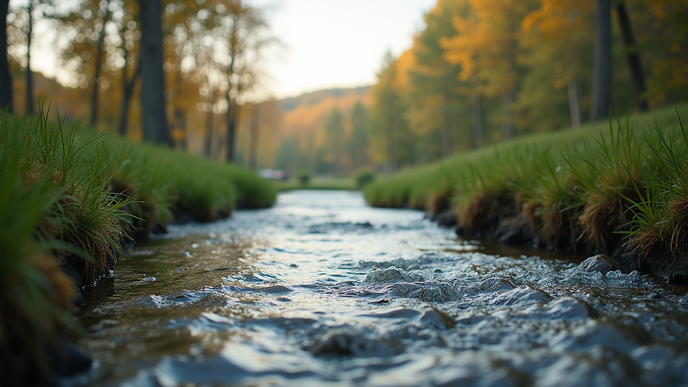Eye-level view of a serene natural landscape with a flowing river
