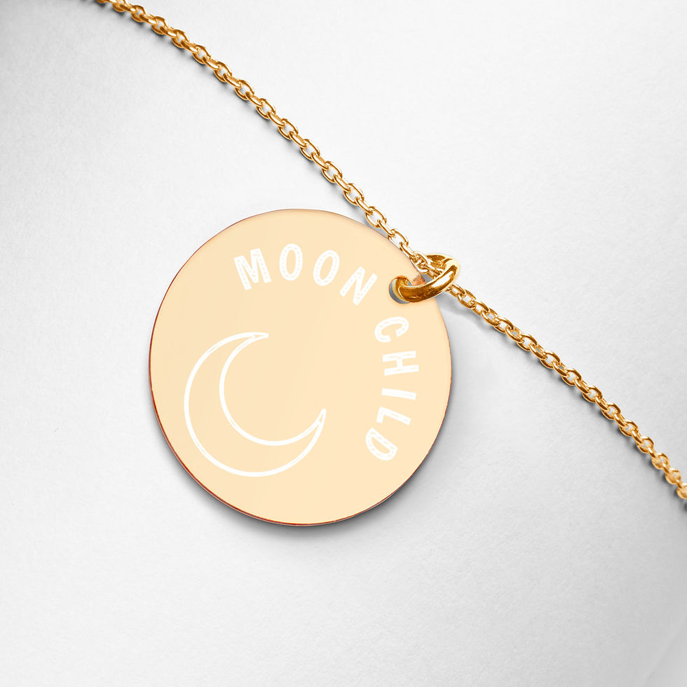 Thumbnail: Moon Child Engraved Silver Disc Necklace