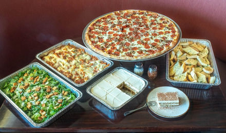 Full catering spread featuring multiple dishes ready for service