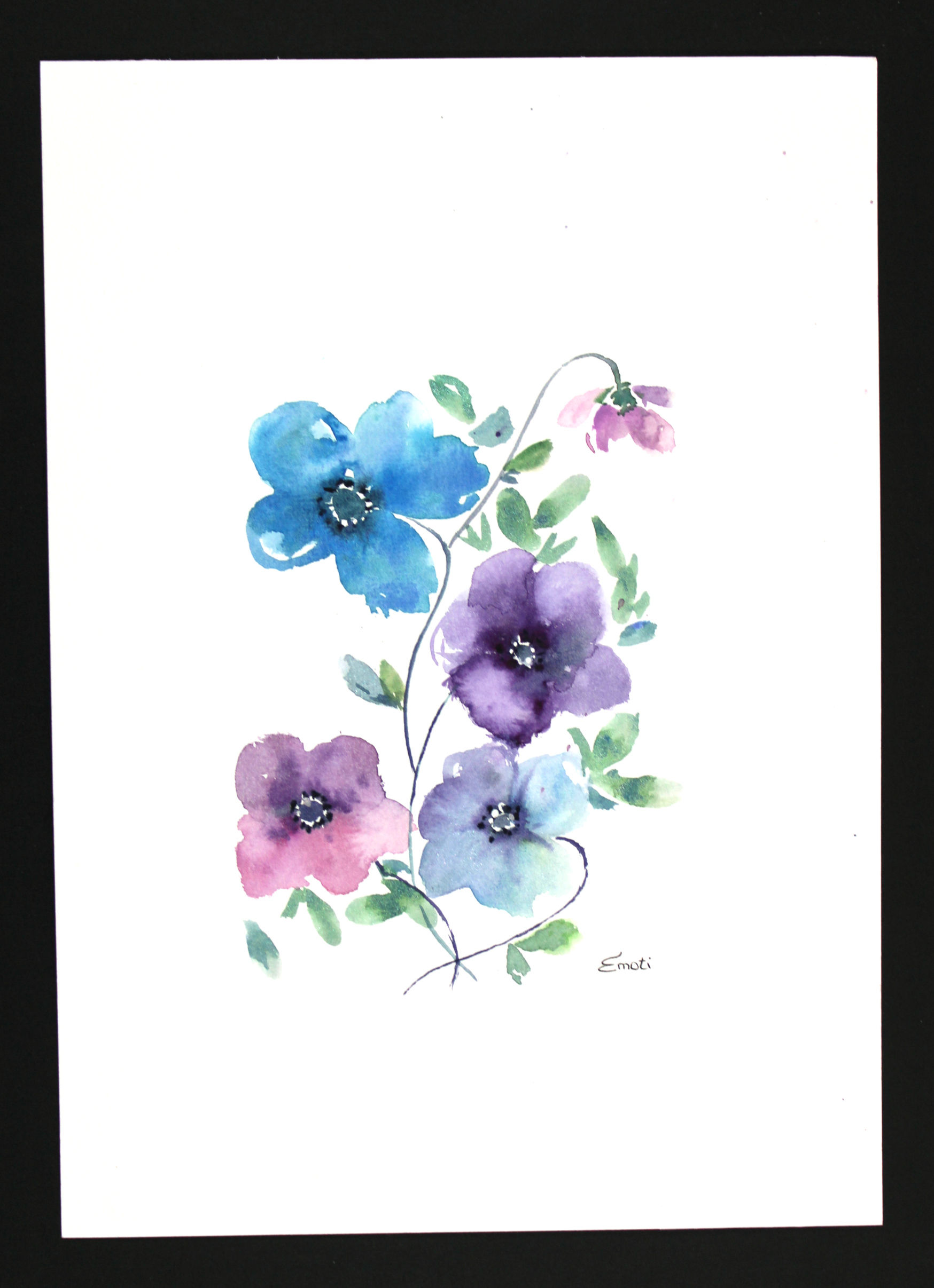 Aquarelle Originale - Tige de fleurs du rose au violet