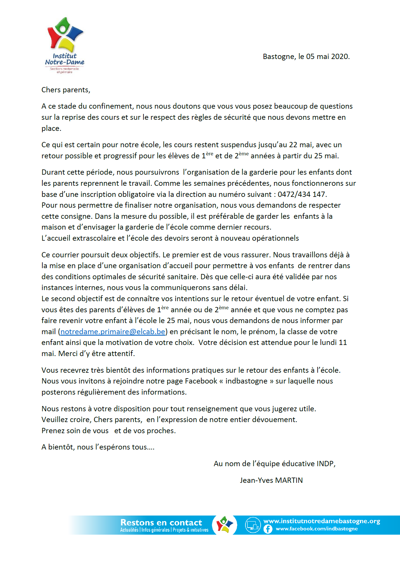Coronavirus | Organisation des prochains jours