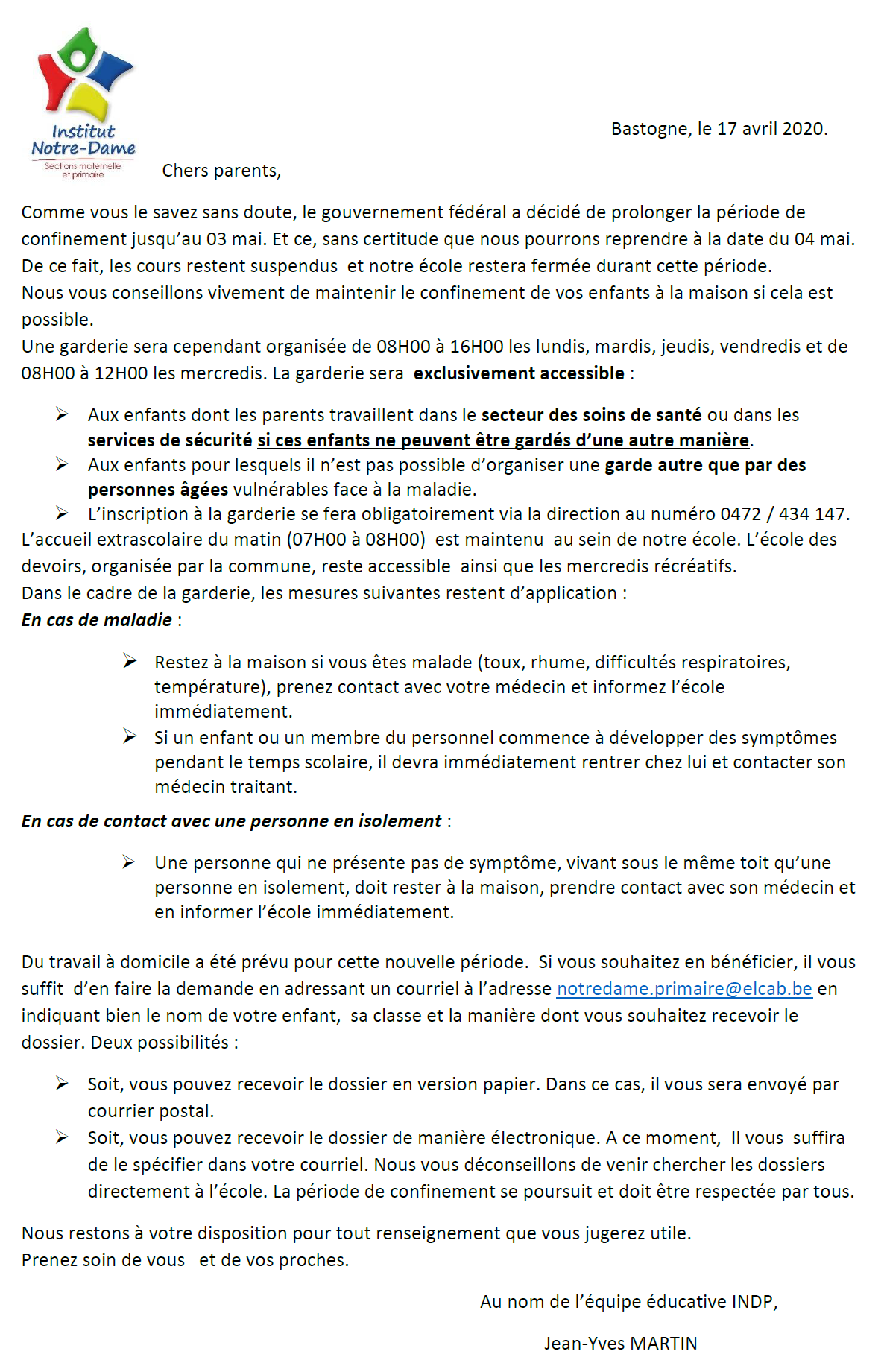 Coronavirus | Organisation des prochains jours