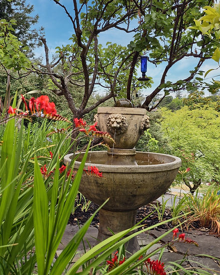 Peaceful Mediterranean tiered fountain creates habitat in Piedmont