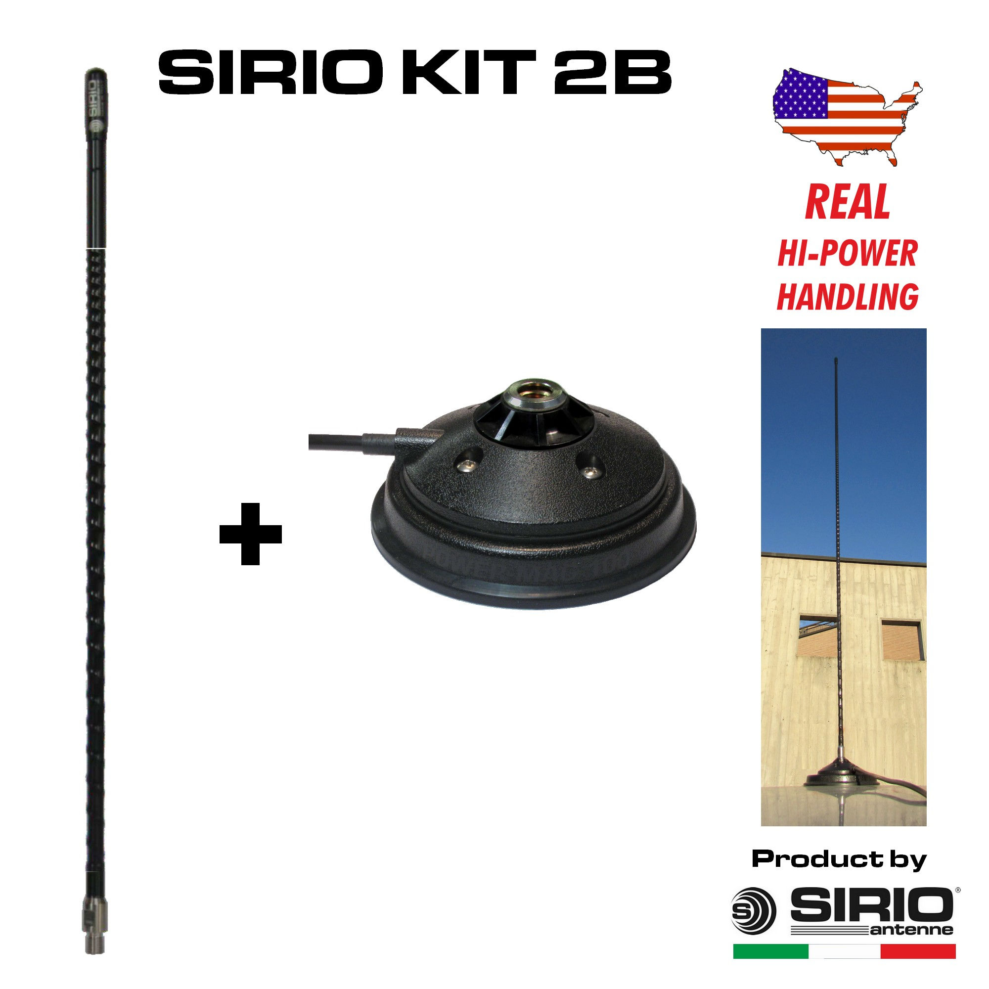 Kit CB: Antenna fibra Flex-Log 4, 126cm, 750W, Power Mag PM-100 3/8" 100mm