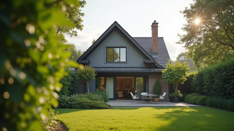 Eye-level view of a modern family home with a garden