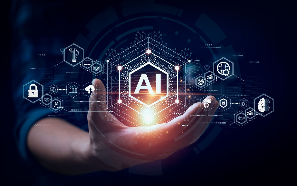 Businessman touching the brain of working AI