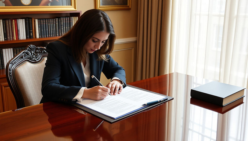 Close-up view of a legal document with a pen