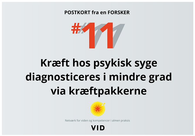 Patienter med en psykisk lidelse har dårligere prognose efter kræft end patienter uden. Andre studier finder bedre prognose for patienter, der diagnosticeres via kræftpakker. Henvisning til kræftpakker kan således være en brik i puslespillet til at forbedre prognosen for psykisk syge.