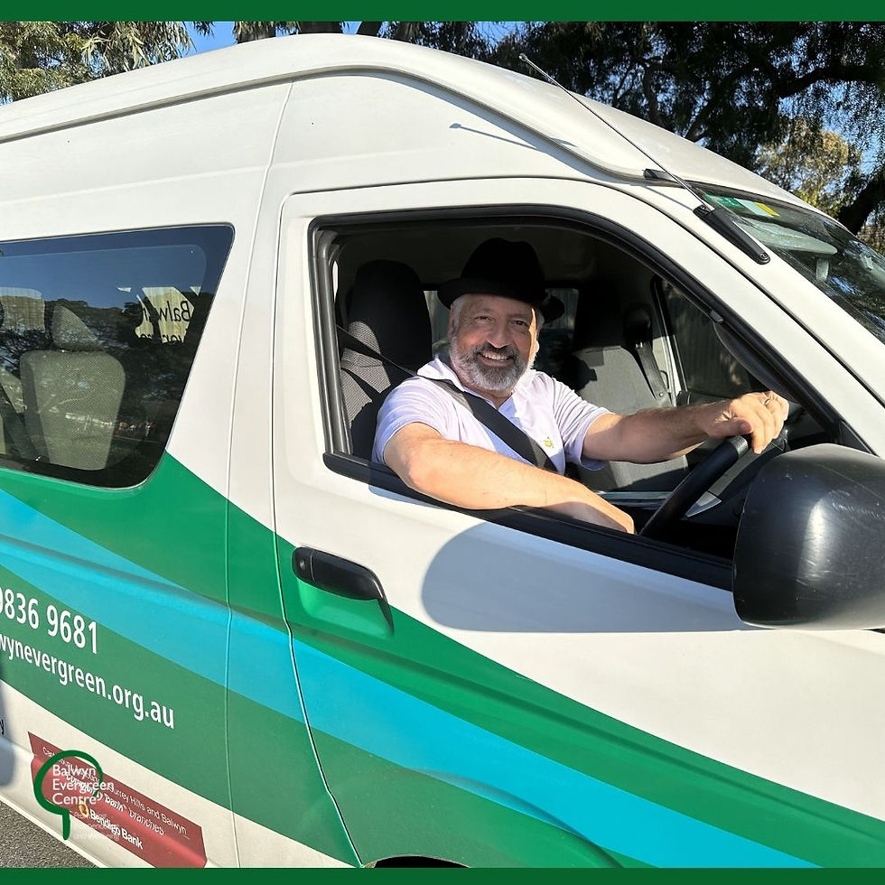 Joe driving the bus on an outing for Balwyn Evergreen