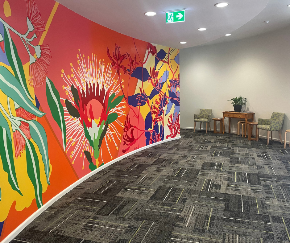 Balwyn Evergreen Centre foyer with feature mural titled Amalgamation
