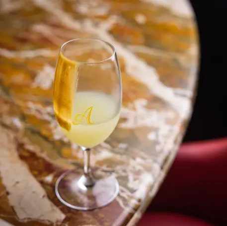 Terroir Blanc Cocktail with kaffir lime, green apple, verjus, vermouth, and Tanqueray Gin, crafted by Sydney-based beverage consultant Charlotte.