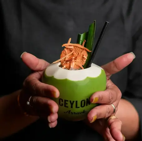 Rumba Kurumba Cocktail with Pandan, apricot, lemon aspen, coconut, citrus cocktail with Arrak, crafted by Sydney-based beverage consultant Charlotte for Kurumba Surry Hills