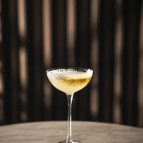 Green Bees Cocktail with Vietnamese mint, green apple, bee pollen, and Tanqueray Gin, crafted by 
Mindset Spirits in Sydney.