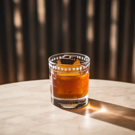 Ritual Cocktail with macadamia, treacle, bergamot, black tea, coffee, and rye, crafted for Danny Karam by Charlotte in Sydney.