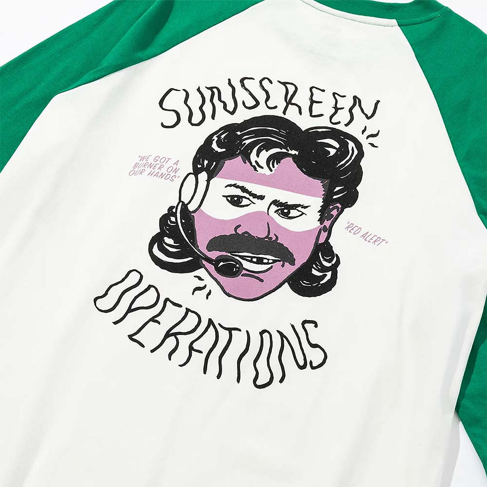 縮圖：SUNSCREEN RAGLAN TEE 防曬油圖案趣味撞色七分袖 / 黑色