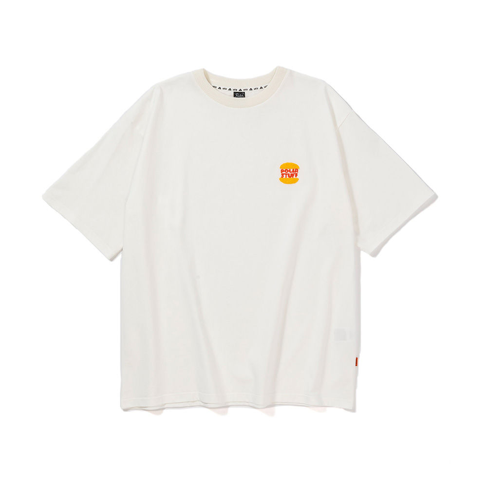 PRM WASH STEAMED HAMS CHENILLE EMB TEE 潮流漢堡毛絨刺繡復古水洗短T / 白色