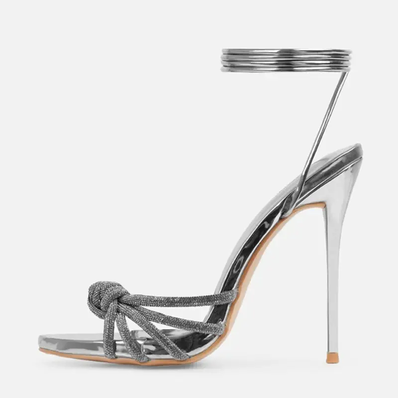 Miniature : Silver Crystal Narrow Sandals Toe High Heels