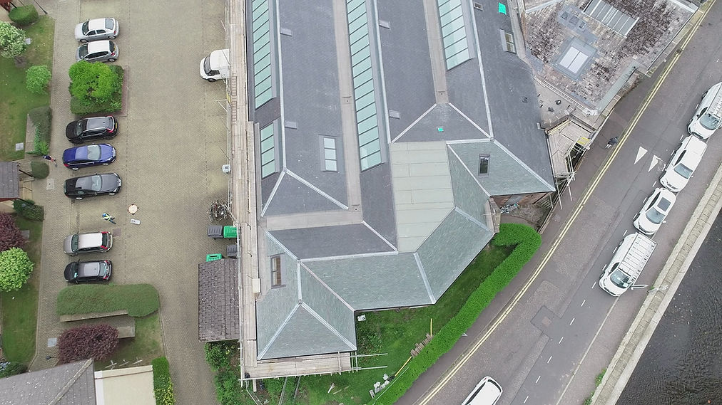Aerial view of commercial roofing project in Edinburgh