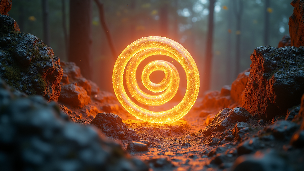 High angle view of the Helical Light Spine glowing in vibrant colors