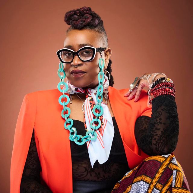 Khadijah Ibrahiim, founder of Leeds Young Authors, radiating in vibrant colours