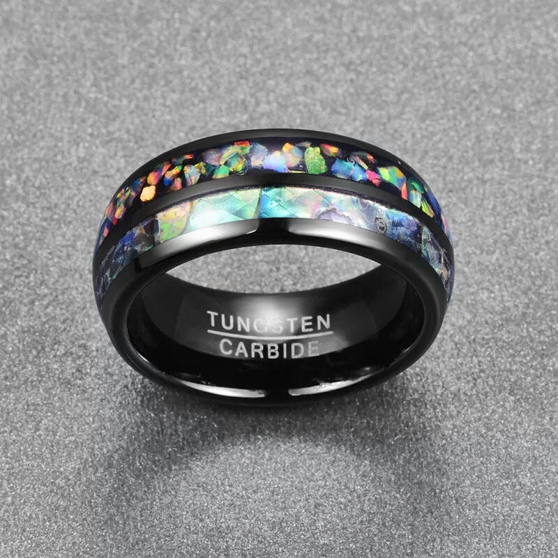 Thumbnail: 8mm Black Shell / Opal Inlay Mens Ring