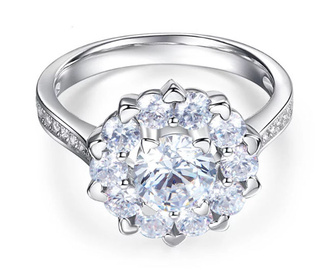 Thumbnail: Floral Halo Pave Ring 925 Silver Ladies