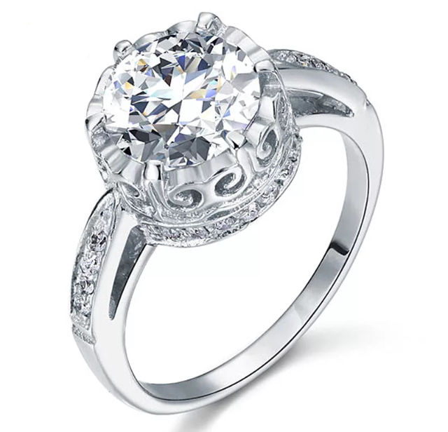 Thumbnail: Crown Solitaire Ring 925 Silver ladies