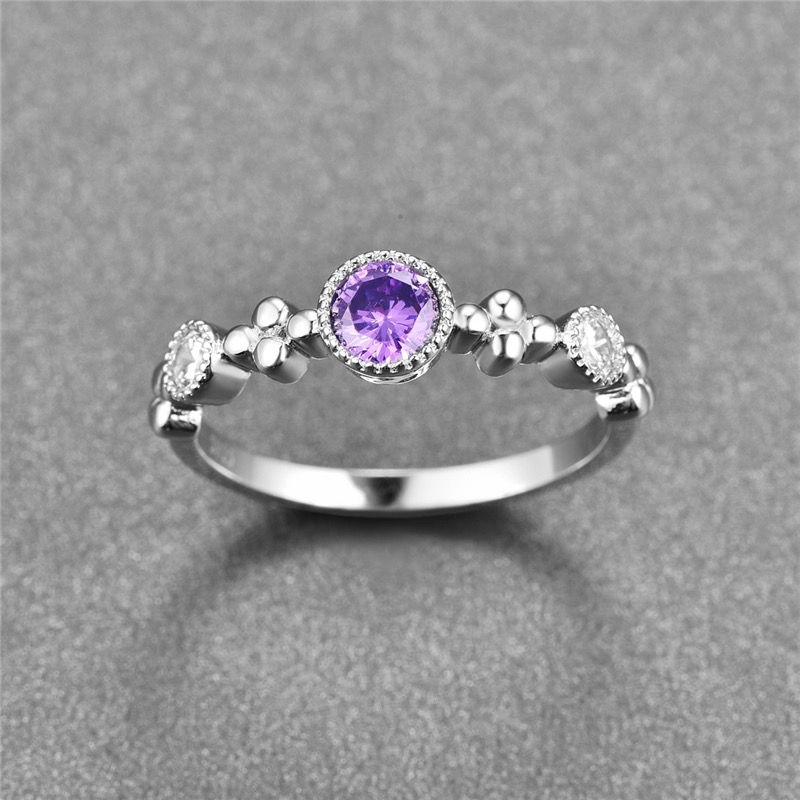 Thumbnail: Patterned Amethyst Ring 925 Silver Ladies
