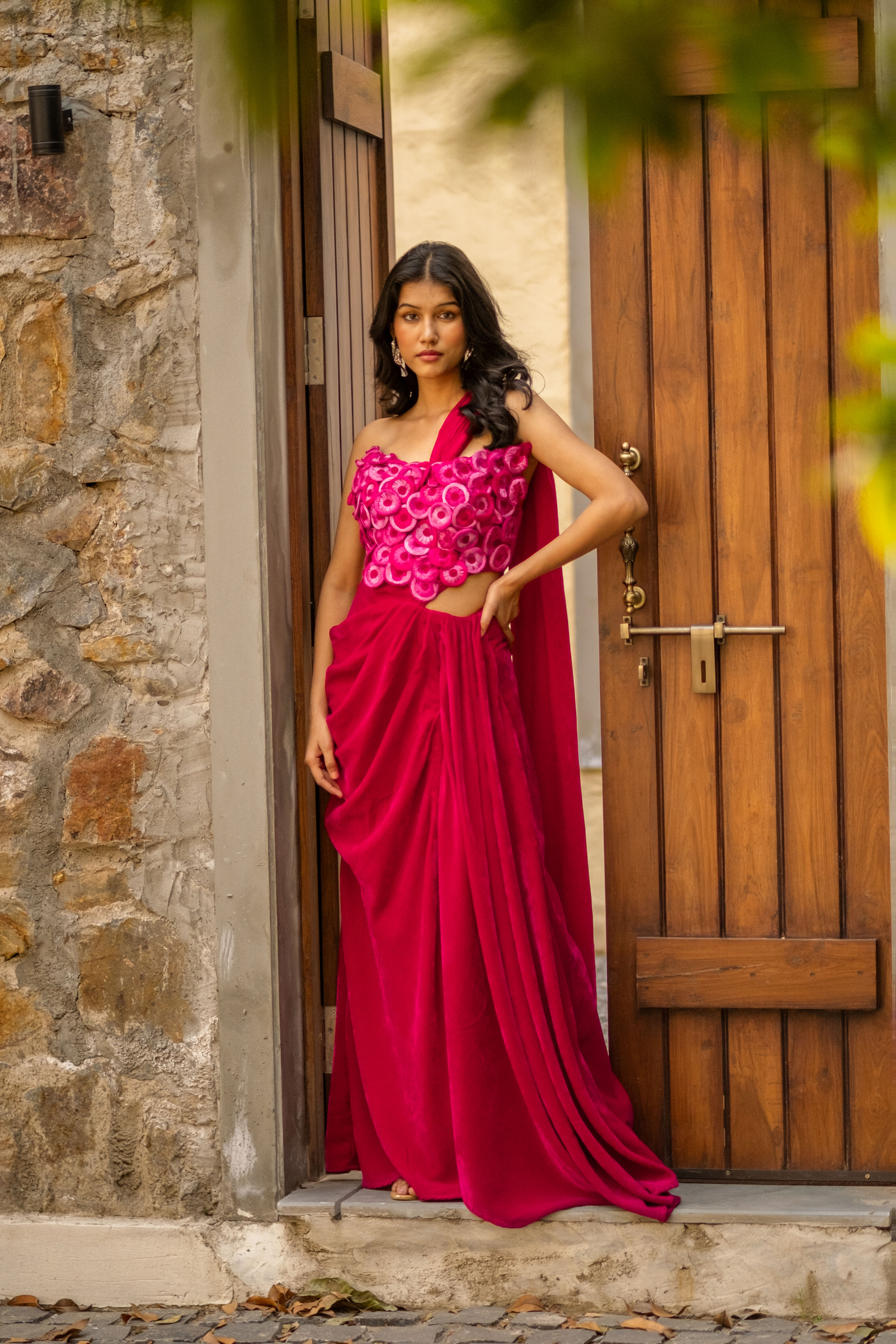 Pink String Art Saree Gown
