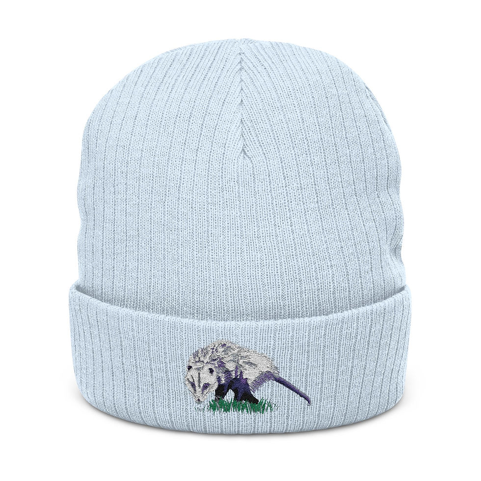 Thumbnail: Petunia the Opossum | Embroidered Ribbed Knit Beanie