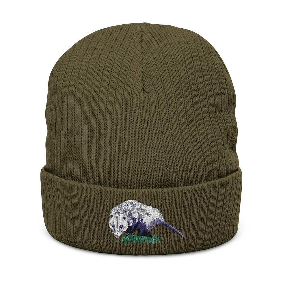 Thumbnail: Petunia the Opossum | Embroidered Ribbed Knit Beanie