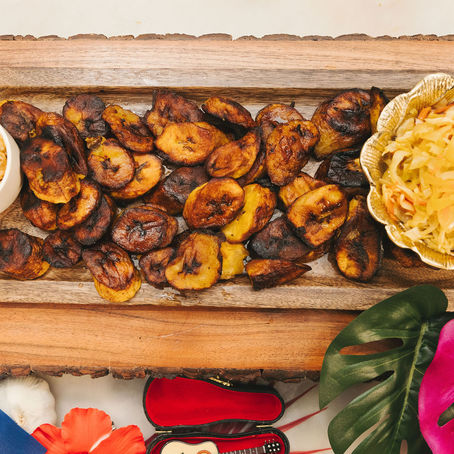Sweet plantains, pikliz, Cuban mojo sauce