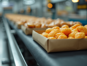 Eye-level view of a food processing plant with clean machinery