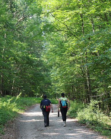 Women rucking/hiking during a TheraRuck. Talking about the weight of life's experiences and responsibilities.
