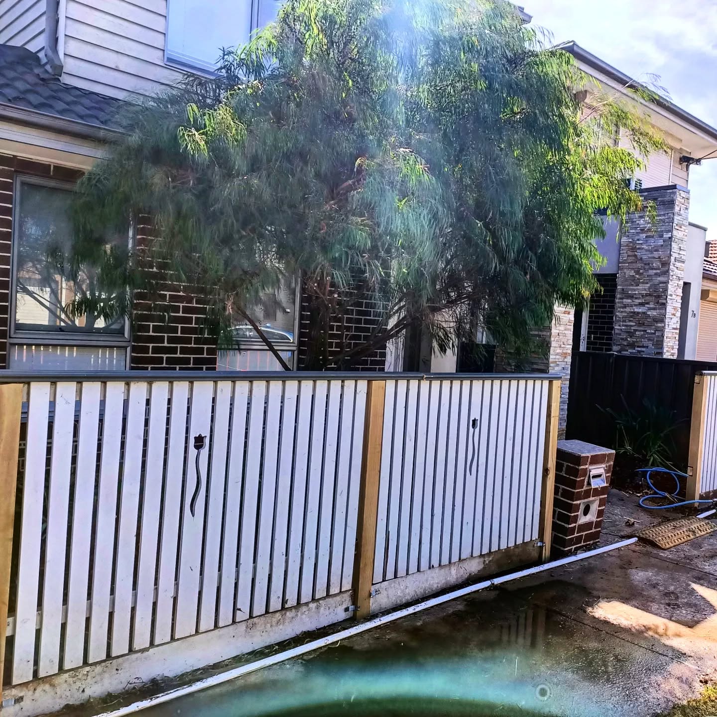 Take down and removal of old fencing, replaced fence posts and palings, painted