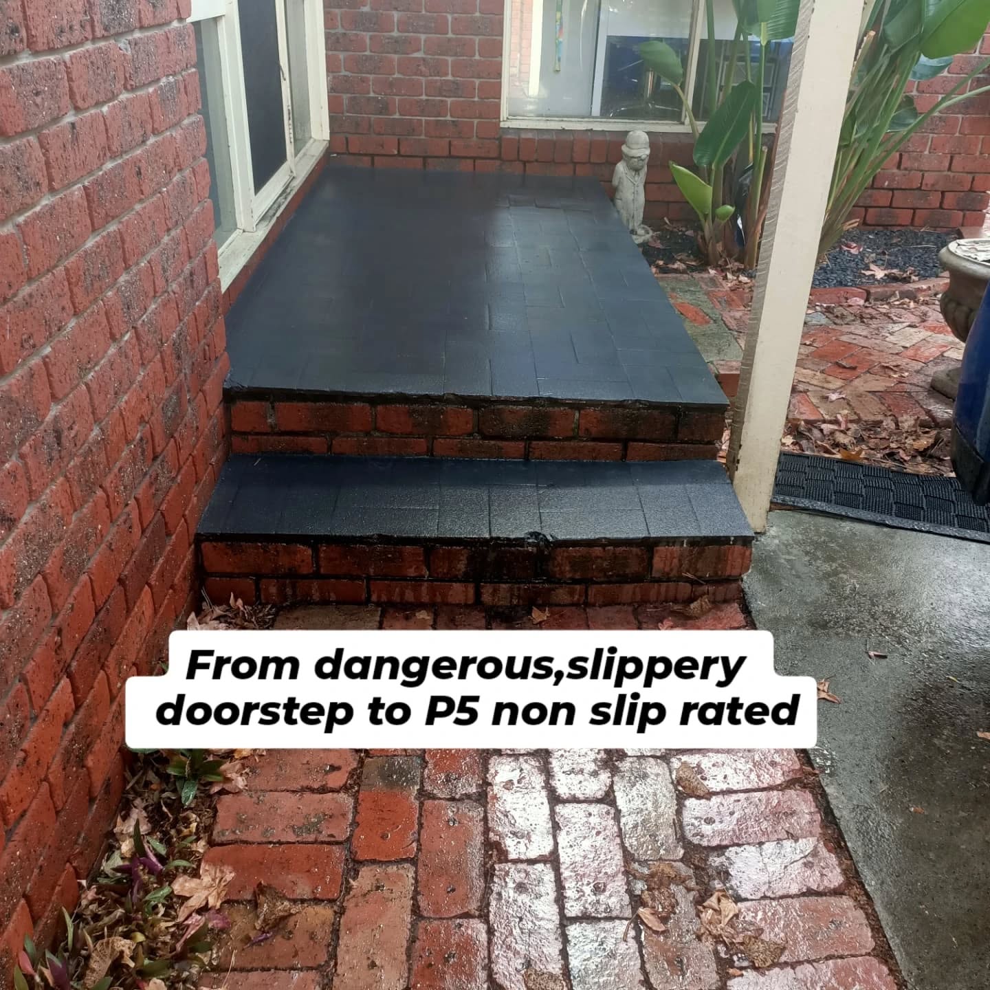 Overlay of slippy tiles with Dulux Durebild STE, along with Luxafloor Aggregates to add slip resistance.