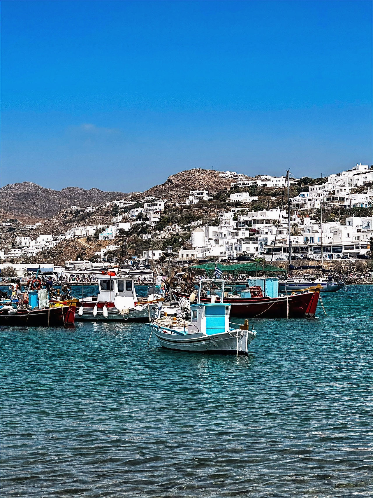 Mykonos boat dock where visitors enter