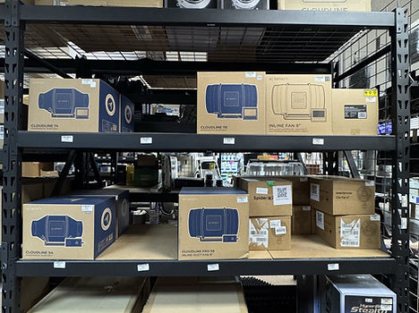 AC Infinity and Hyper Fan inline fan boxes in the fan bay at Green Zone Grow Shops in Worcester