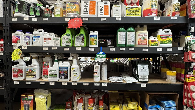 Pest and plant protection shelf at Green Zone Grow Shops, photographed October 9, 2026
