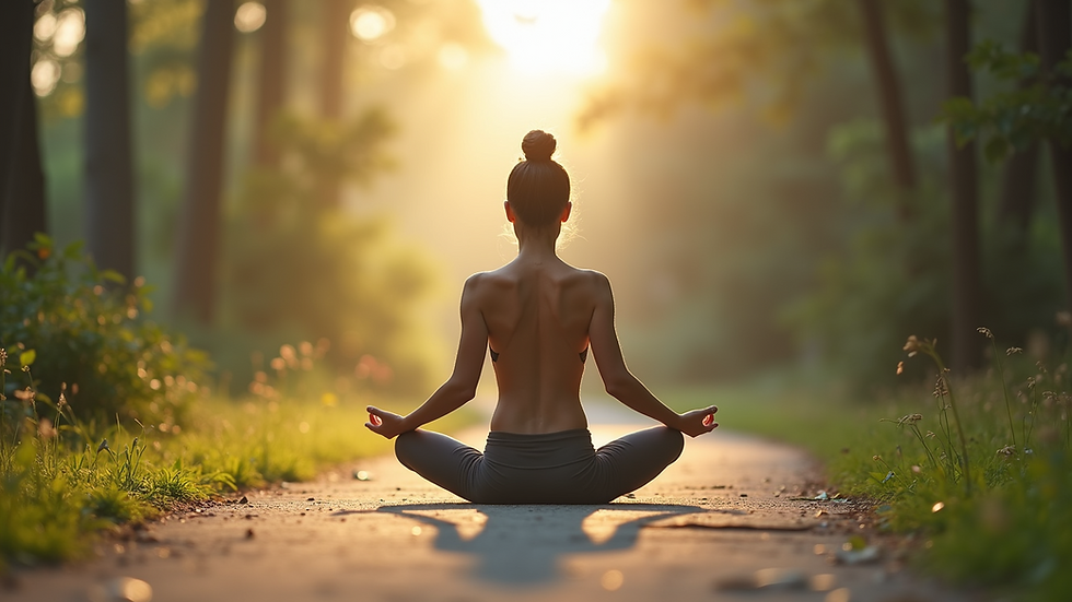 Eye-level view of a person practicing mindfulness in a serene environment