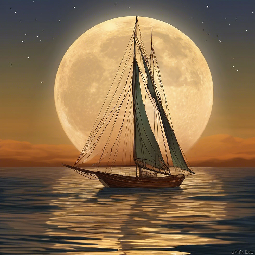 Sailboat in front of a Full Moon