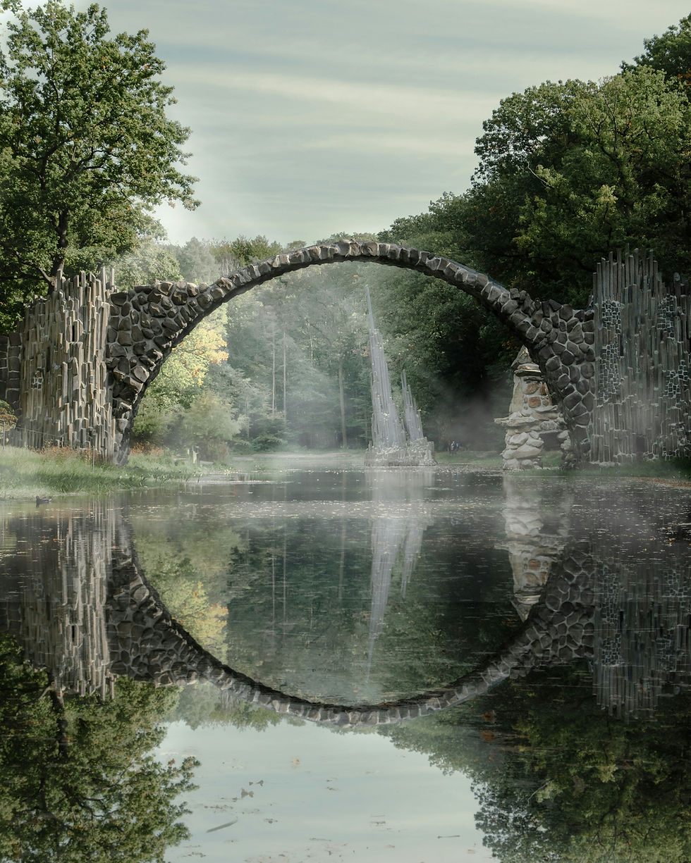 Peaceful bridge - complete circle with its reflection.