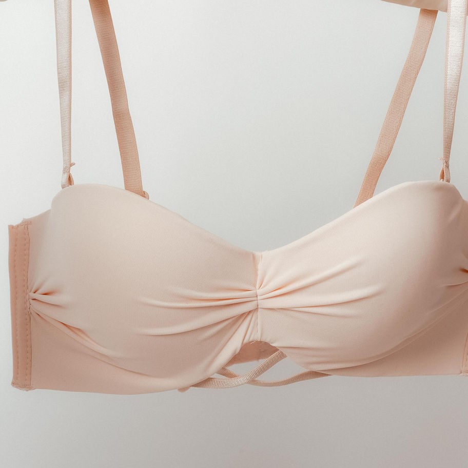 Back view of Rosemo Blush Wireless Push-Up Bra with adjustable straps and seamless finish.