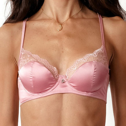 Pink lace bralette close-up, feminine satin finish inspired by Victoria’s Secret bras. pink bralette / Victoria’s Secret bra