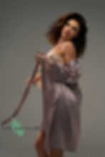Model wearing Rosemo Slay in Silk Nightgown Set, a 2-piece ensemble made from 100% mulberry silk with lace trim.